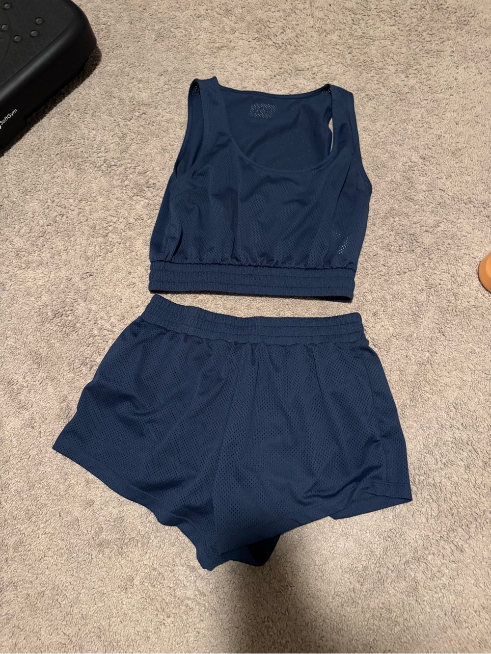 Daily Drills Navy Mesh Athletic Crop Top and Shorts Set